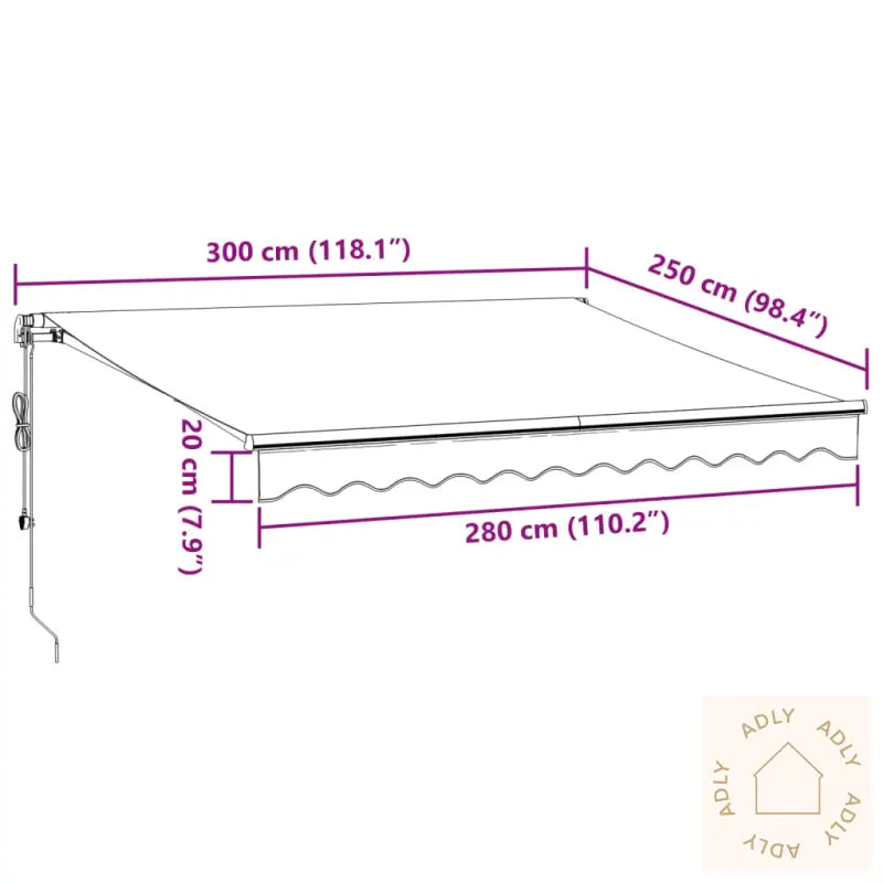 Automatisk Uttrekkbart Markise Antrasitt Og Hvit 300X250 Cm