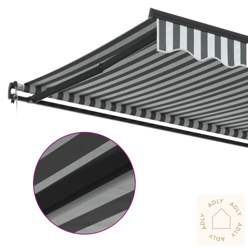 Stripet uttrekkbar markise i pulverlakkert aluminium for hagemøbler og terrasse