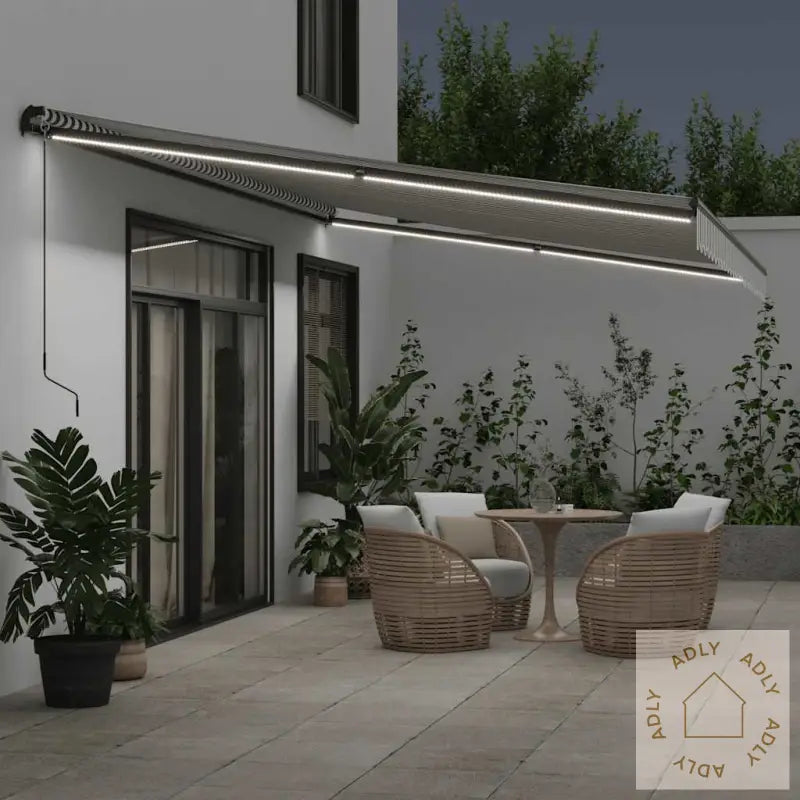 Manuell Uttrekkbar Markise Med Led Antrasitt Og Hvit 600X300 Cm