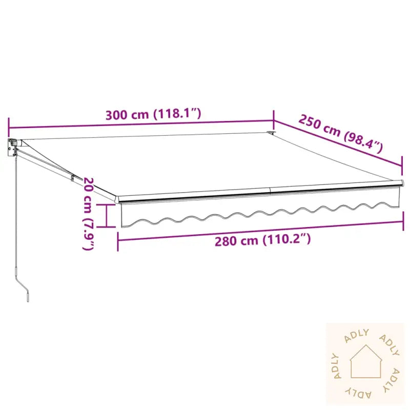 Manuell Uttrekkbar Markise Burgunder 300X250 Cm