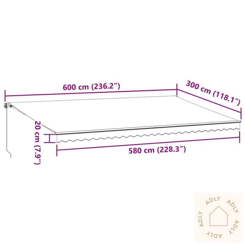 Manuell Uttrekkbar Markise Med Led Antrasitt Og Hvit 600X300 Cm