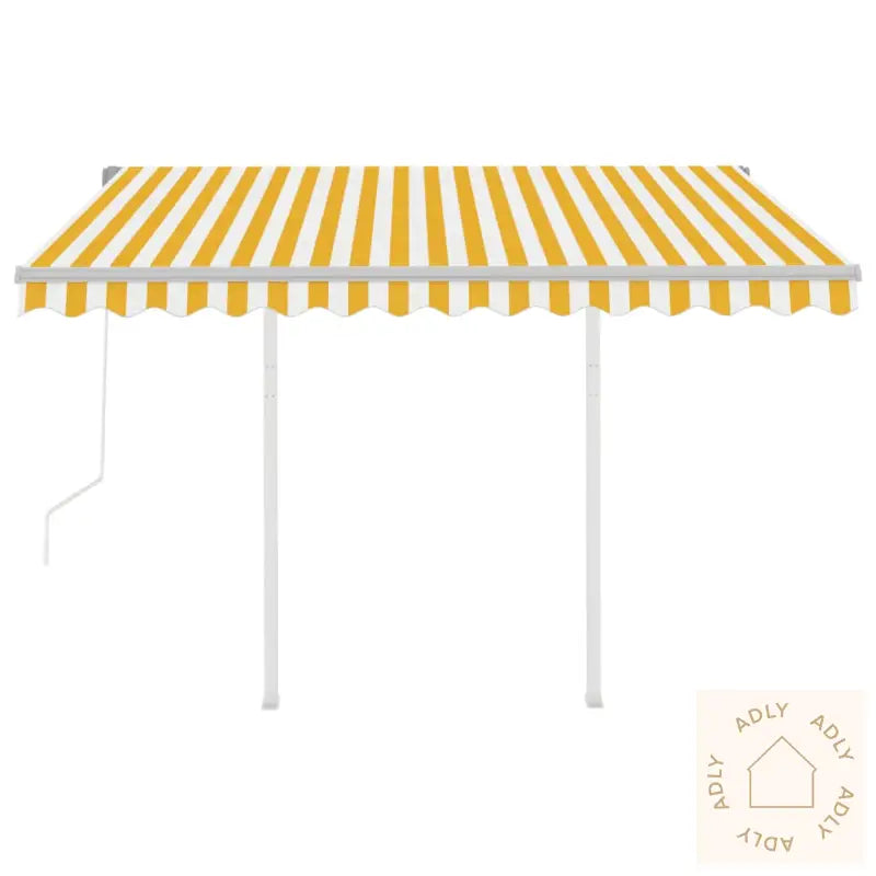 Automatisk Uttrekkbar Markise Med Stolper 3,5X2,5 M Gul Og Hvit