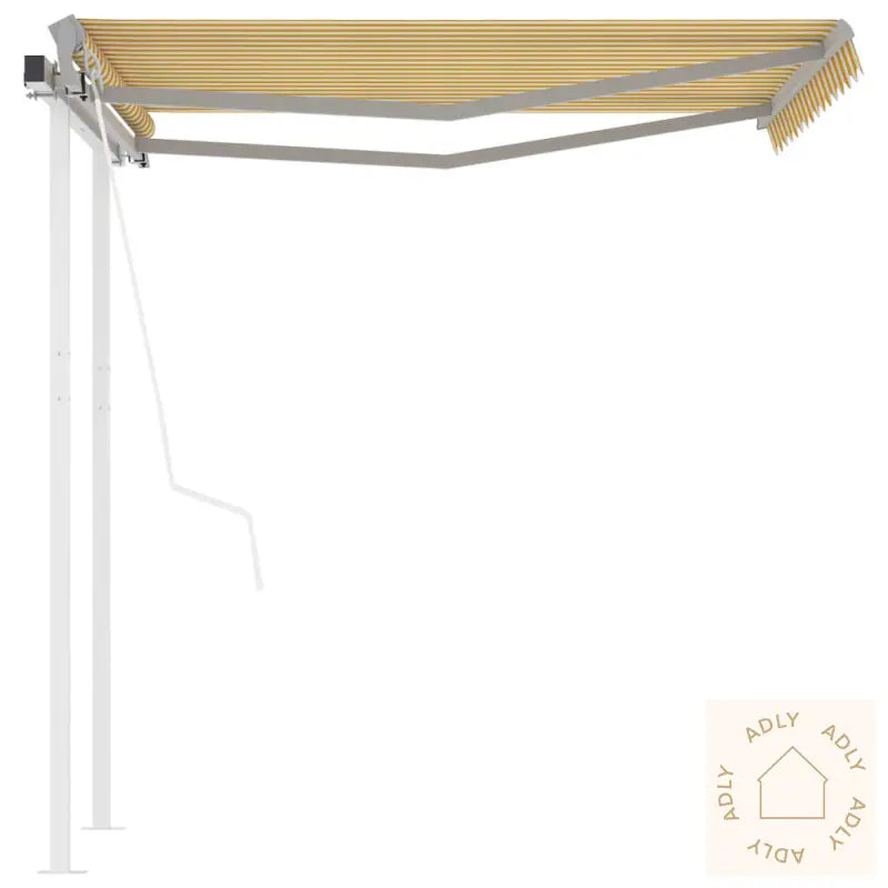 Automatisk Uttrekkbar Markise Med Stolper 3,5X2,5 M Gul Og Hvit