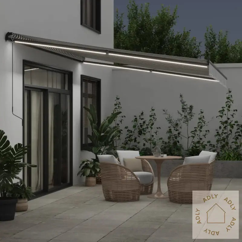 Manuell Uttrekkbar Markise Med Led Antrasitt Og Hvit 450X350 Cm