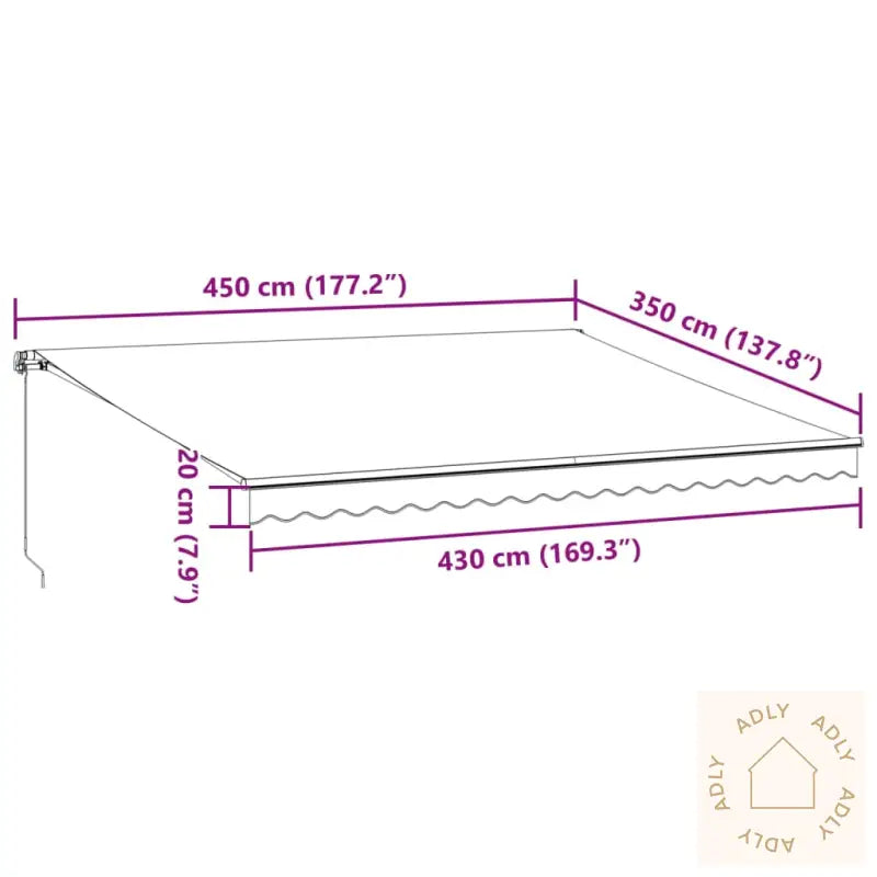 Manuell Uttrekkbar Markise Med Led Antrasitt Og Hvit 450X350 Cm