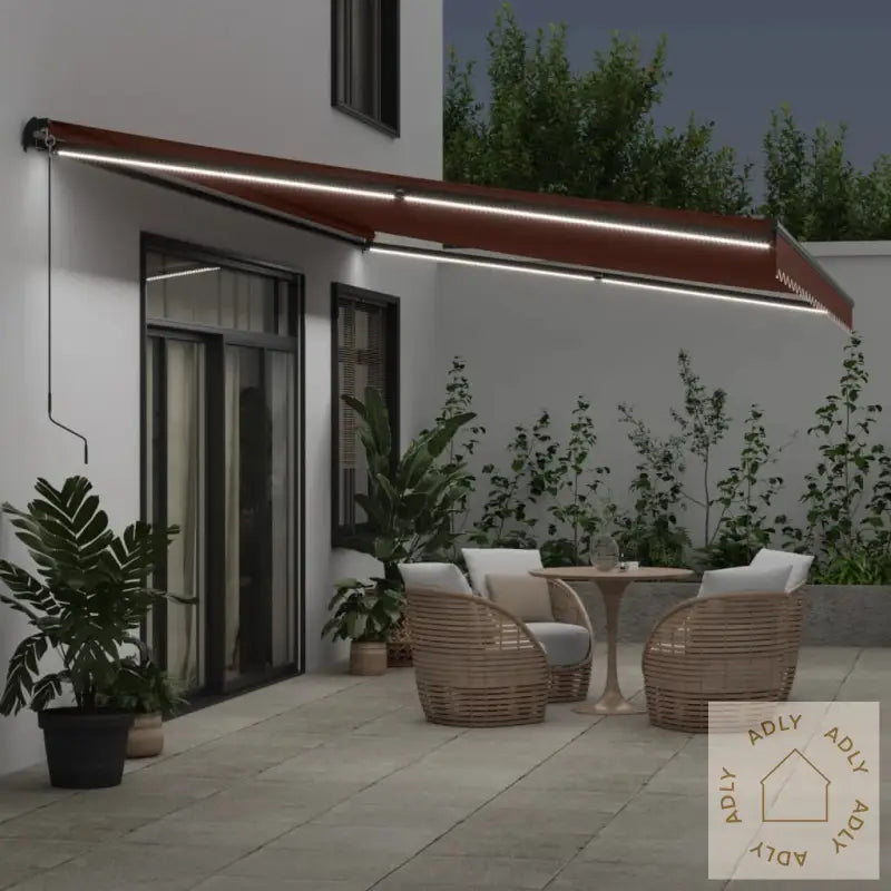Manuell Uttrekkbar Markise Med Led Brun 600X350 Cm