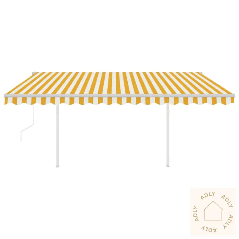Automatisk Uttrekkbar Markise Med Stolper 4,5X3,5 M Gul Og Hvit