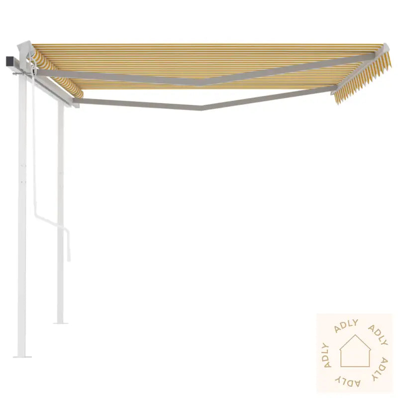 Automatisk Uttrekkbar Markise Med Stolper 4,5X3,5 M Gul Og Hvit