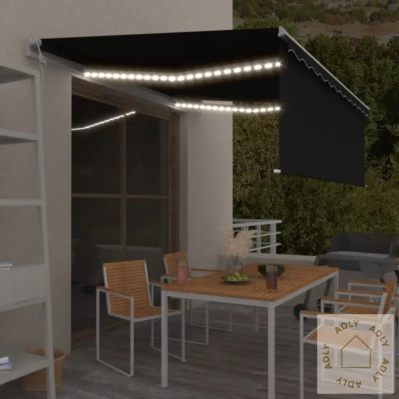 Automatisk Markise Rullegardin Led Vindsensor 4,5X3 M Antrasitt