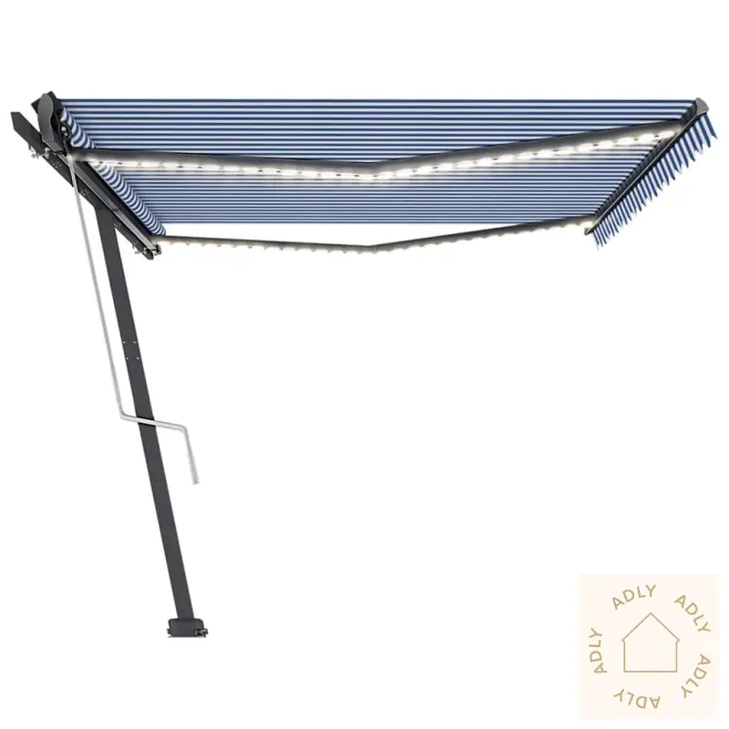 Automatisk Markise Med Vindsensor Og Led 500X350 Cm Blå Og Hvit