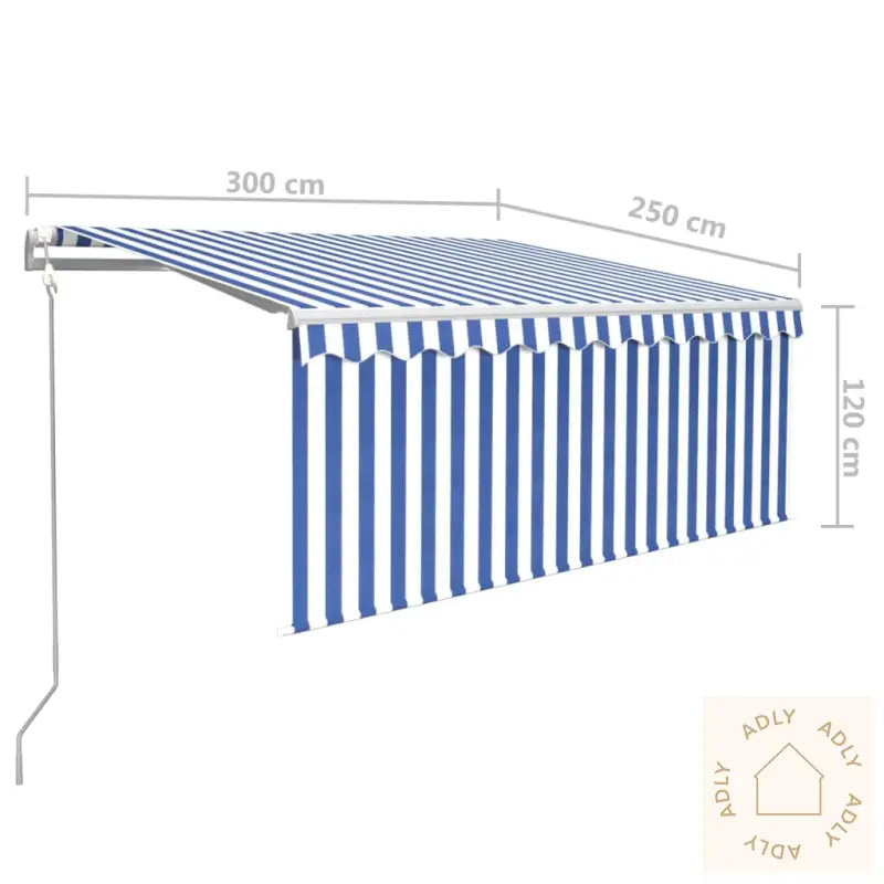 Automatisk Markise Med Rullegardin 3X2,5 M Blå Og Hvit