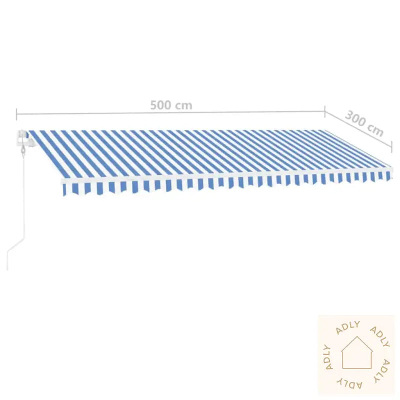 Automatisk Markise Med Vindsensor Og Led 500X300 Cm Blå Og Hvit