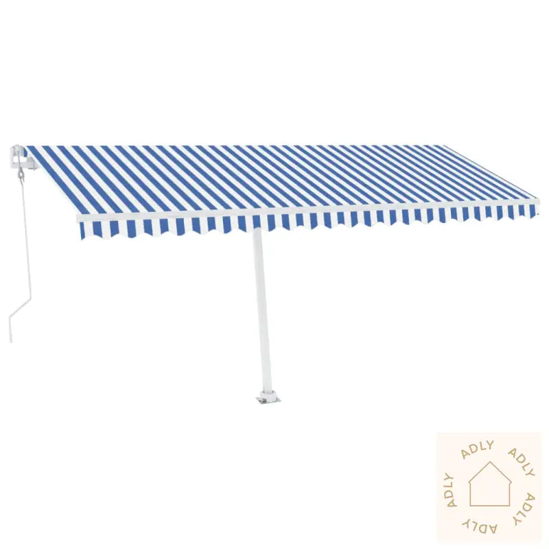 Automatisk Markise Med Vindsensor Og Led 500X300 Cm Blå Og Hvit