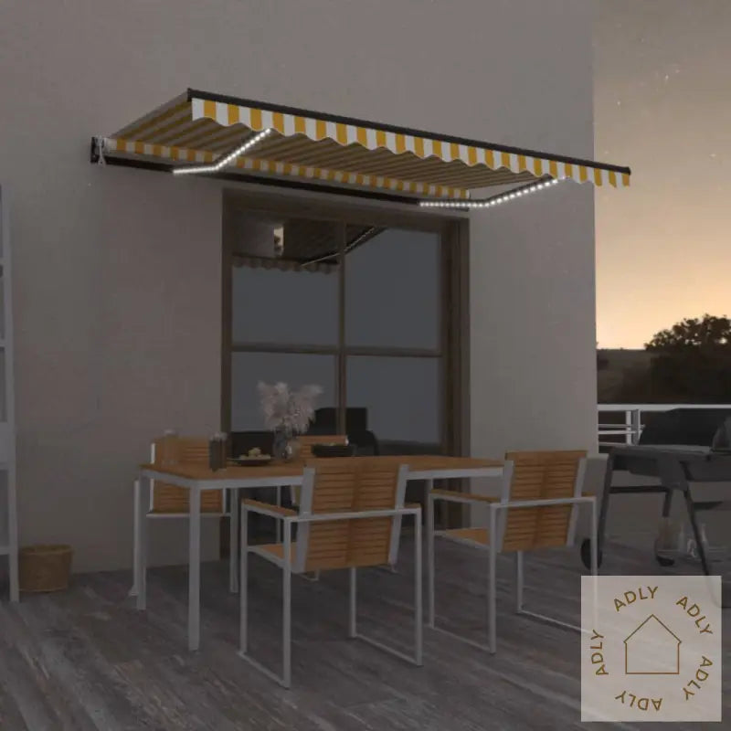Automatisk Markise Med Vindsensor Og Led 450X350 Cm Gul/Hvit