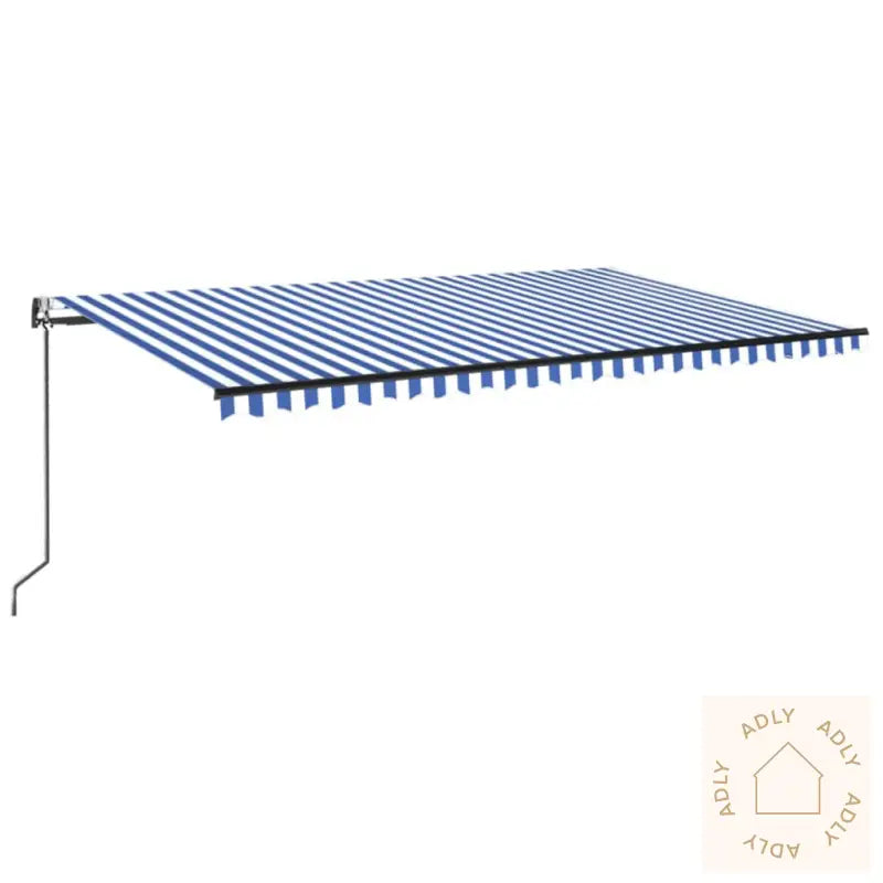 Automatisk Markise Med Vindsensor Og Led 500X300 Cm Blå Og Hvit
