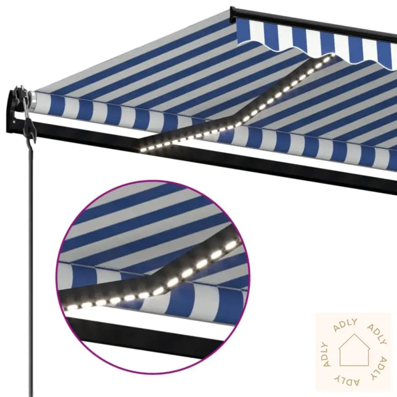 Automatisk Markise Med Vindsensor Og Led 500X300 Cm Blå Og Hvit