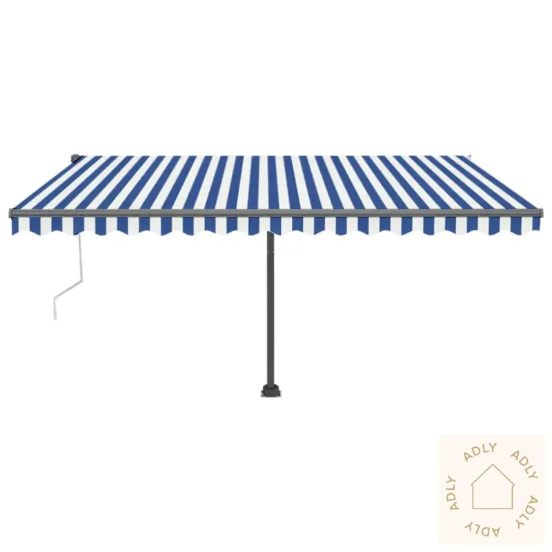 Frittstående Automatisk Markise 400X350 Cm Blå Og Hvit