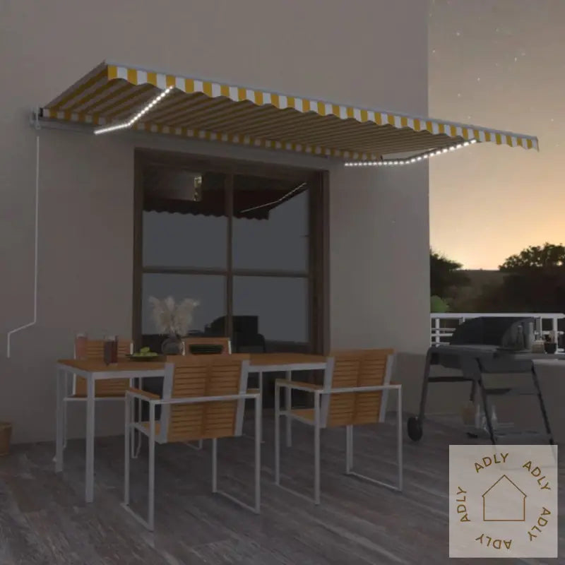Automatisk Markise Med Vindsensor Og Led 500X350 Cm Gul/Hvit