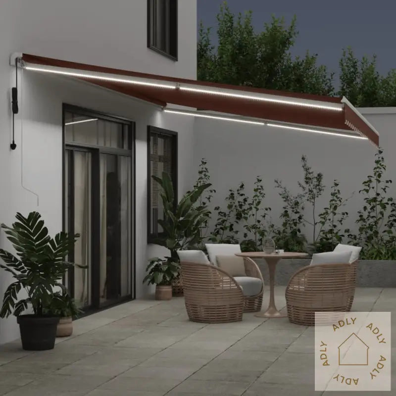 Automatisk Uttrekkbar Markise Med Led Brun 600X300 Cm