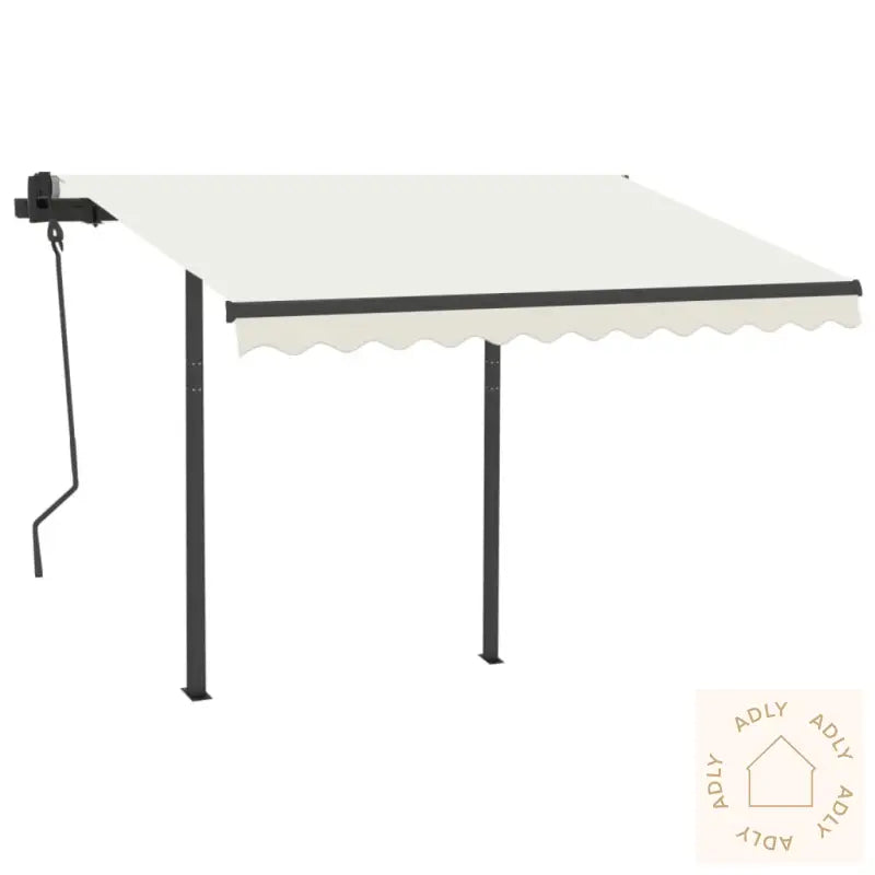 Automatisk Uttrekkbar Markise Med Stolper 3,5X2,5 M Kremhvit