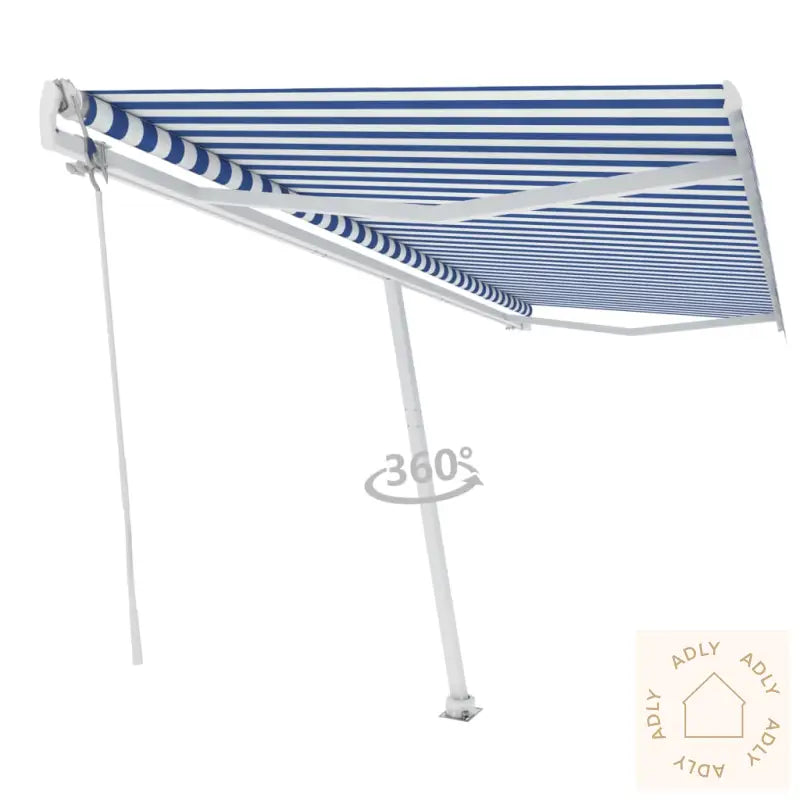 Frittstående Automatisk Markise 500X350Cm Blå Og Hvit