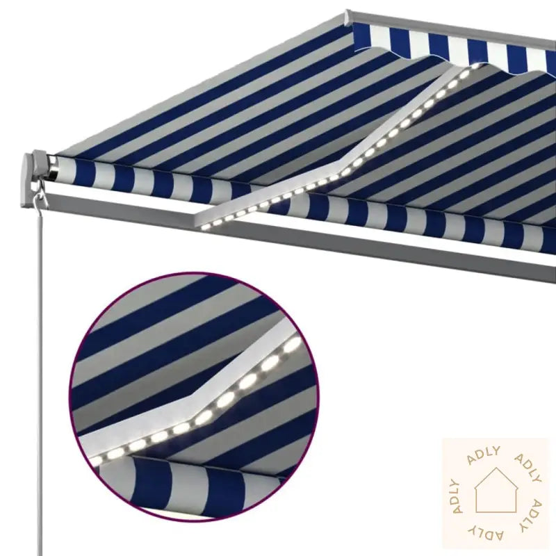 Automatisk Markise Med Vindsensor Og Led 400X350 Cm Blå Og Hvit