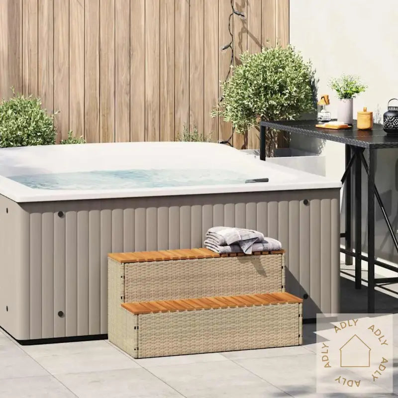 Badestamp Trinn Beige 100X50X50,5 Cm Polyrotting&Heltre Akasie