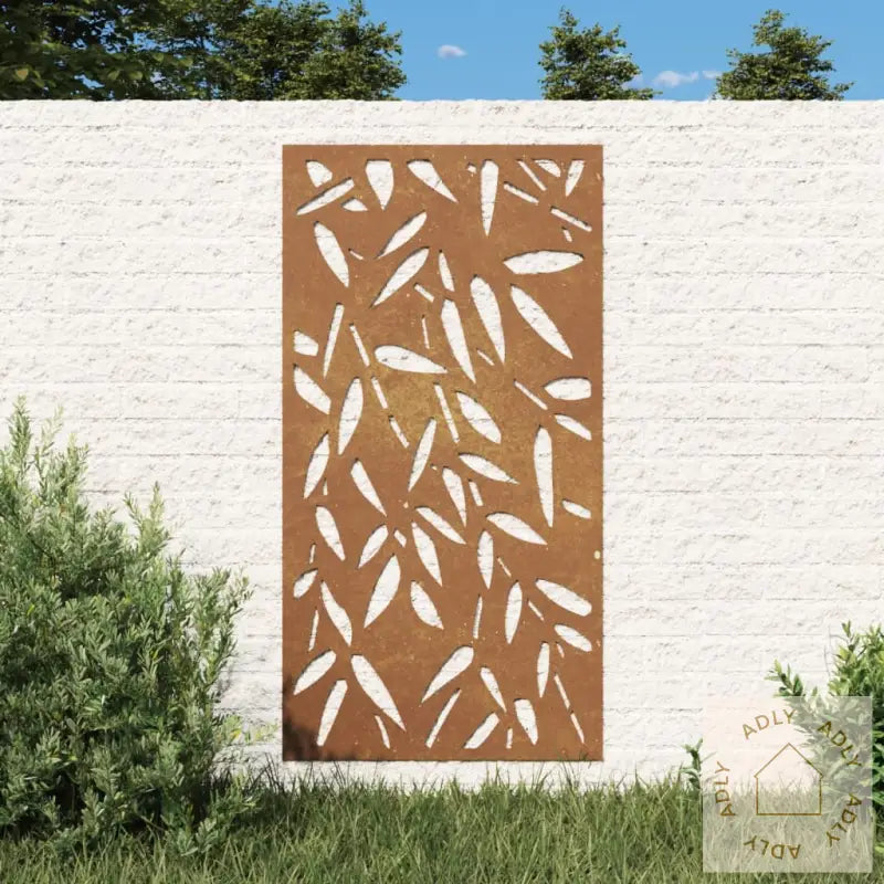 Veggdekorasjon Til Hage 105X55 Cm Cortenstål Bambusbladdesign