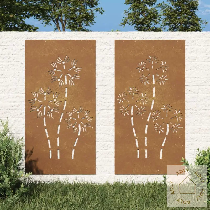 Veggdekorasjoner Hage 2 Stk 105X55 Cm Cortenstål Blomsterdesign
