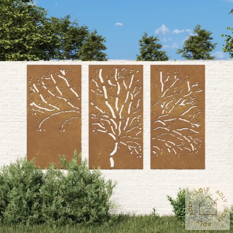 Veggdekorasjoner Til Hage 3 Stk 105X55 Cm Cortenstål Tredesign