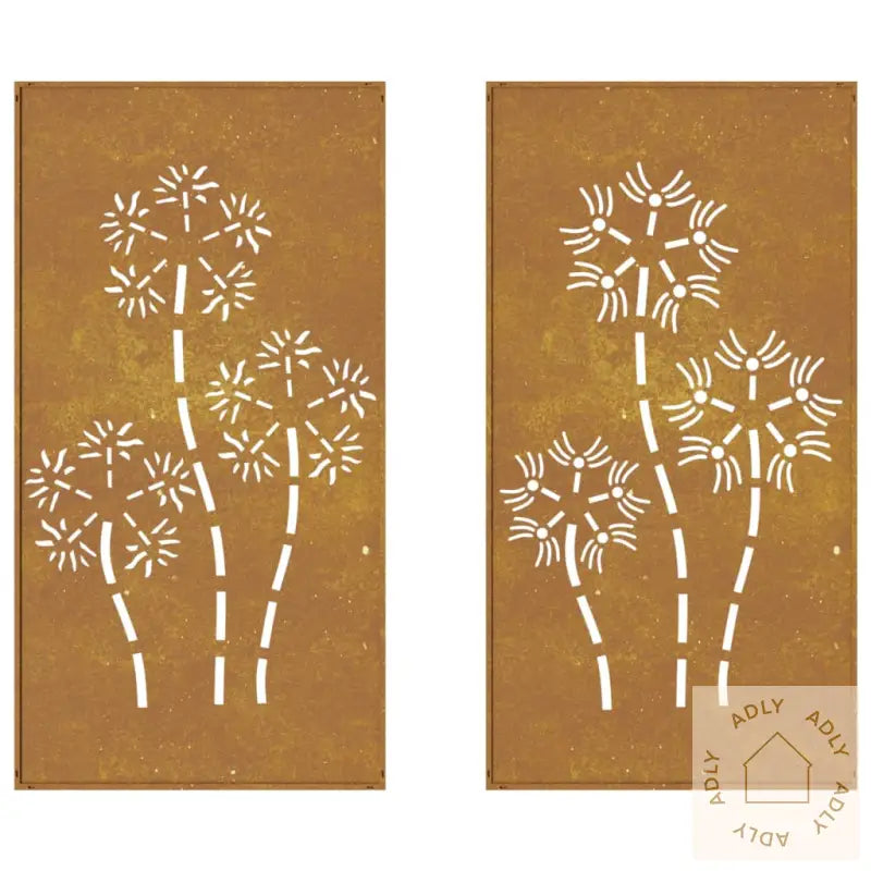 Veggdekorasjoner Hage 2 Stk 105X55 Cm Cortenstål Blomsterdesign