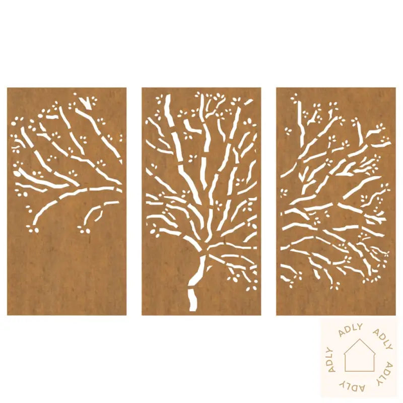 Veggdekorasjoner Til Hage 3 Stk 105X55 Cm Cortenstål Tredesign