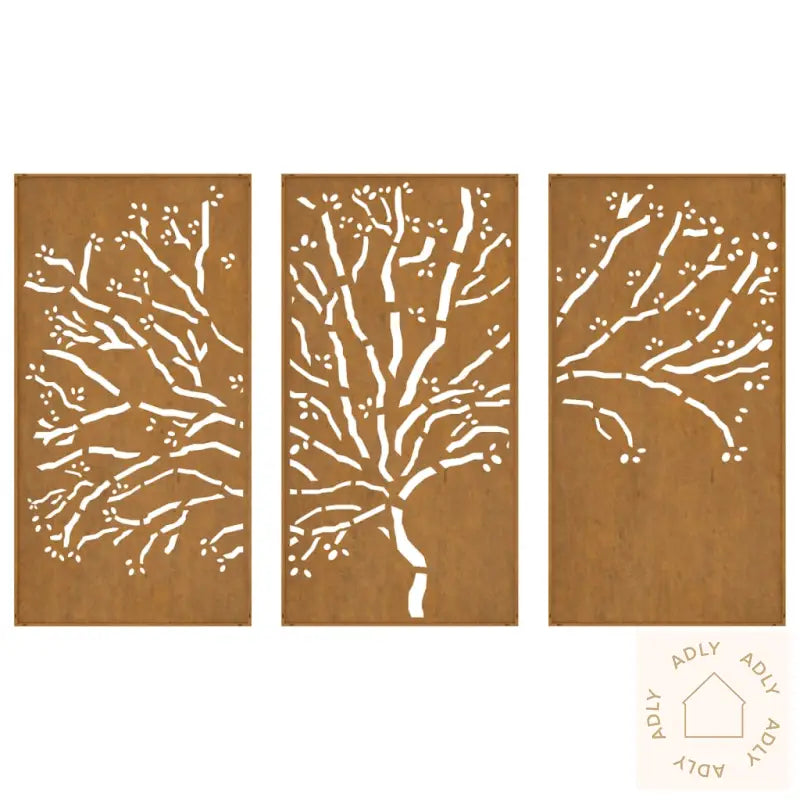Veggdekorasjoner Til Hage 3 Stk 105X55 Cm Cortenstål Tredesign