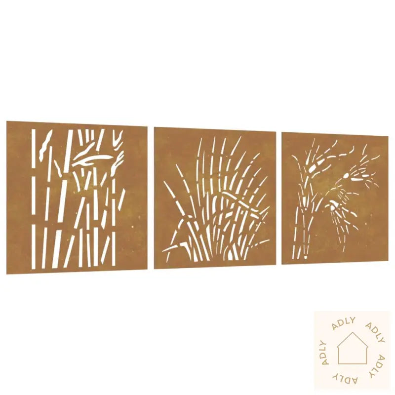 Veggdekorasjoner Til Hage 3 Stk 55X55 Cm Cortenstål Gressdesign