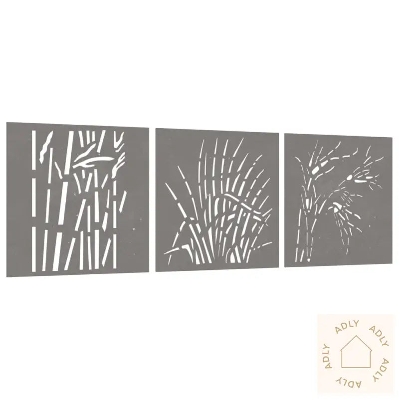Veggdekorasjoner Til Hage 3 Stk 55X55 Cm Cortenstål Gressdesign