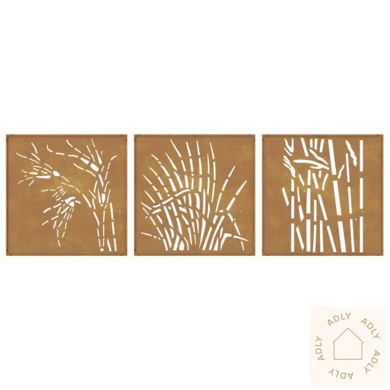 Veggdekorasjoner Til Hage 3 Stk 55X55 Cm Cortenstål Gressdesign