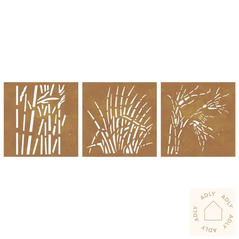 Veggdekorasjoner Til Hage 3 Stk 55X55 Cm Cortenstål Gressdesign