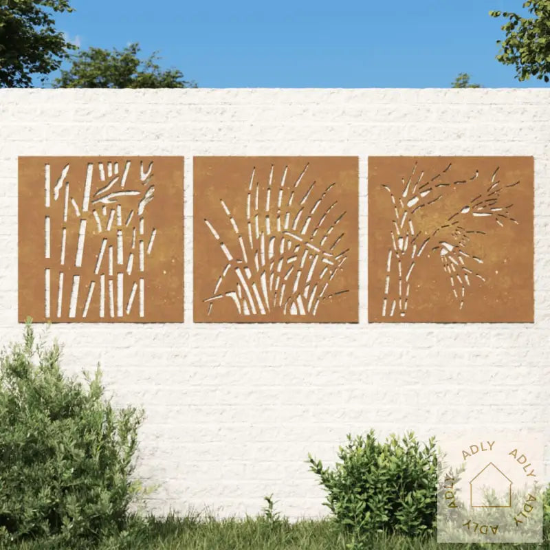 Veggdekorasjoner Til Hage 3 Stk 55X55 Cm Cortenstål Gressdesign