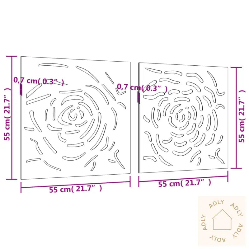 Veggdekorasjoner Til Hage 2 Stk 55X55 Cm Cortenstål Rosedesign