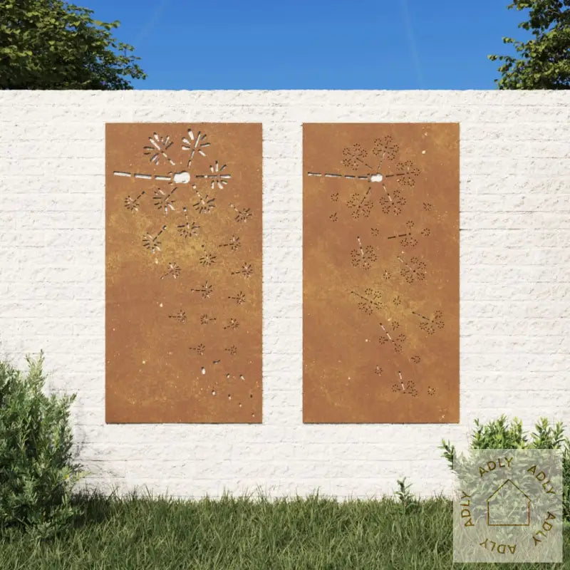 Veggdekorasjoner Hage 2 Stk 105X55 Cm Cortenstål Blomsterdesign