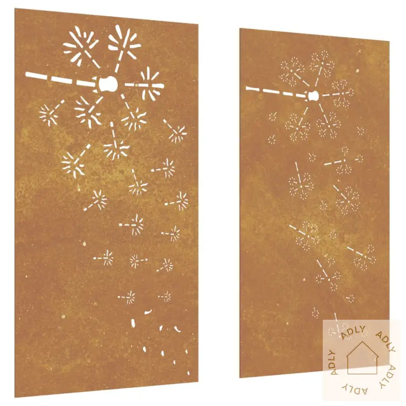 Veggdekorasjoner Hage 2 Stk 105X55 Cm Cortenstål Blomsterdesign