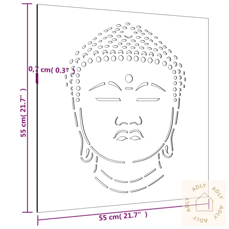 Veggdekorasjon Til Hage 55X55 Cm Cortenstål Buddha-Design