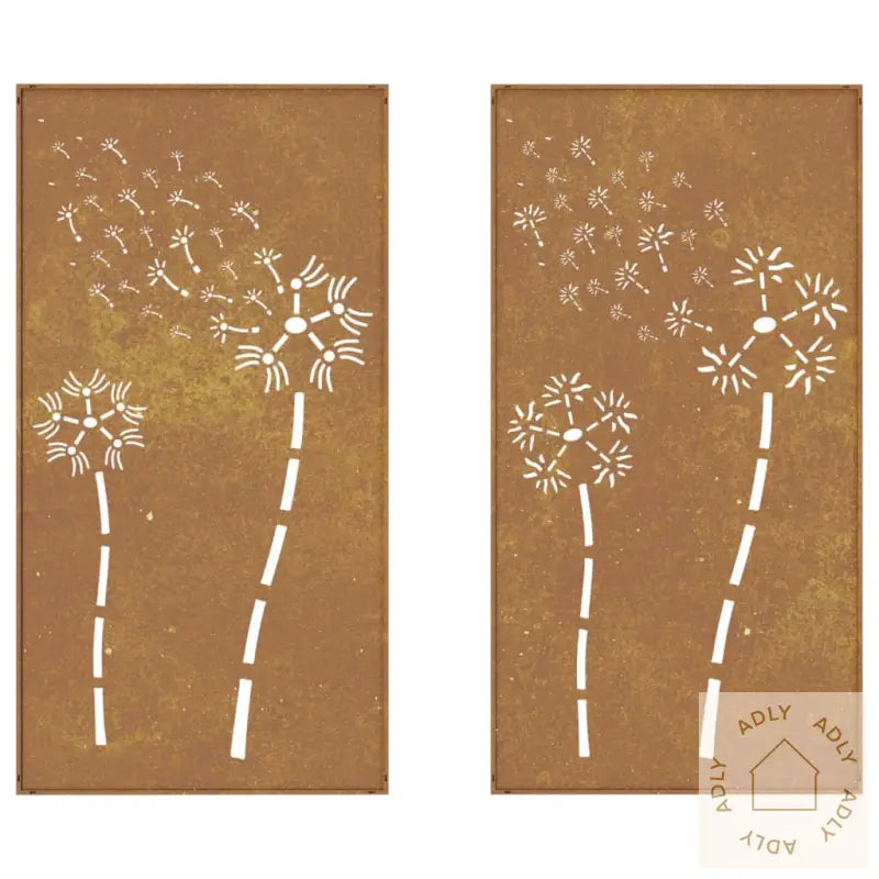 Veggdekorasjoner Hage 2 Stk 105X55 Cm Cortenstål Blomsterdesign