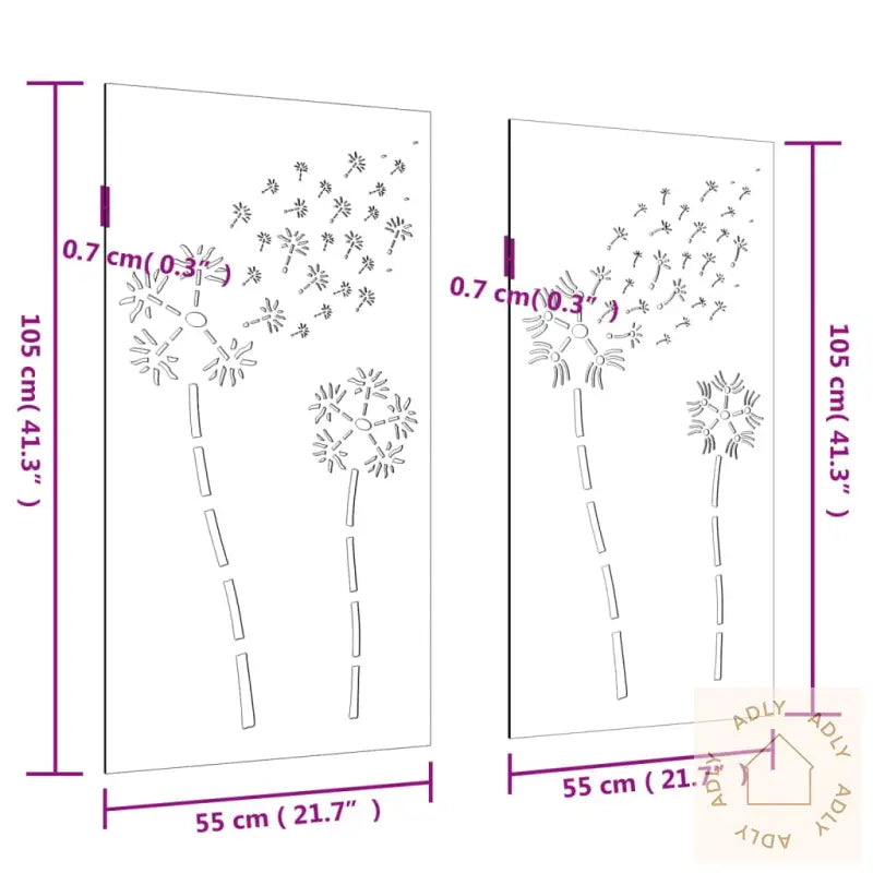 Veggdekorasjoner Hage 2 Stk 105X55 Cm Cortenstål Blomsterdesign