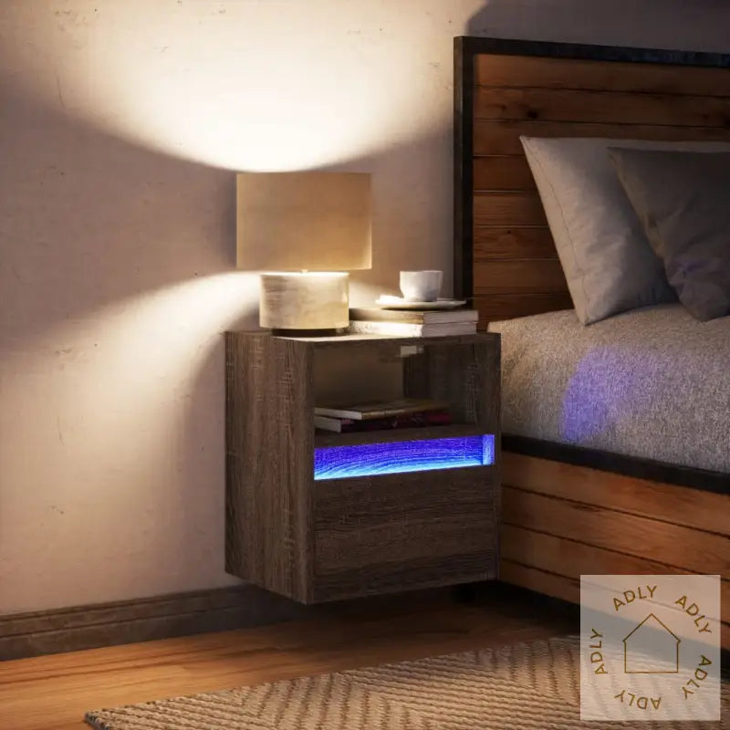 Vegghengt Nattbord Med Led-Lys 2 Stk Brun Eik