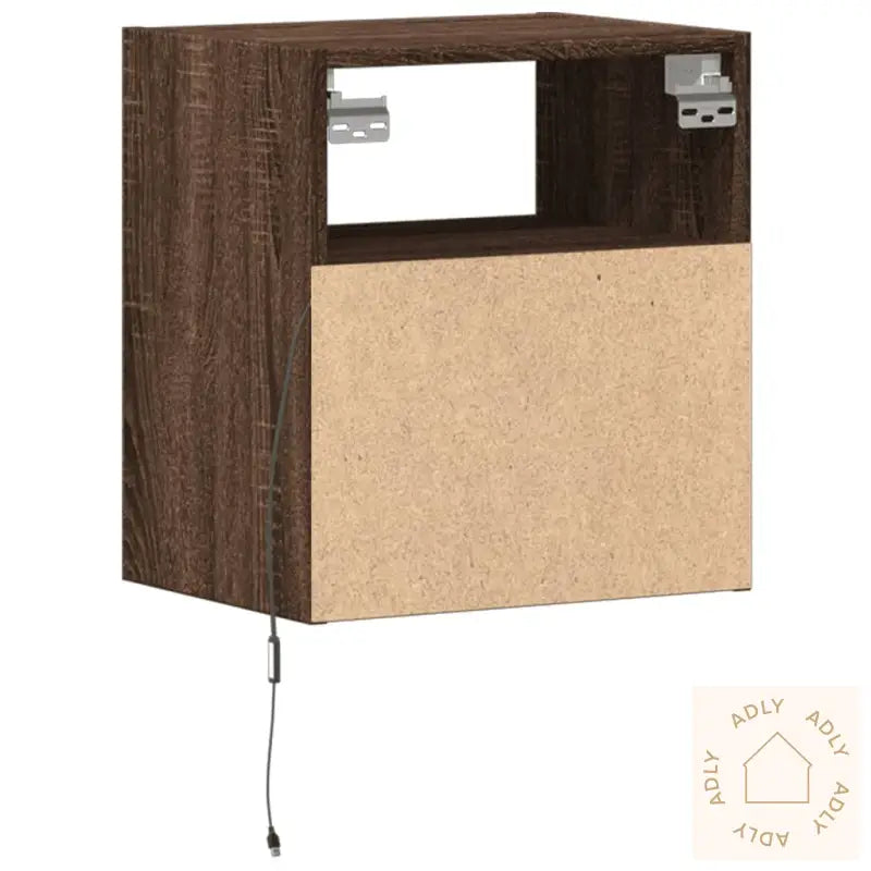 Vegghengt Nattbord Med Led-Lys 2 Stk Brun Eik