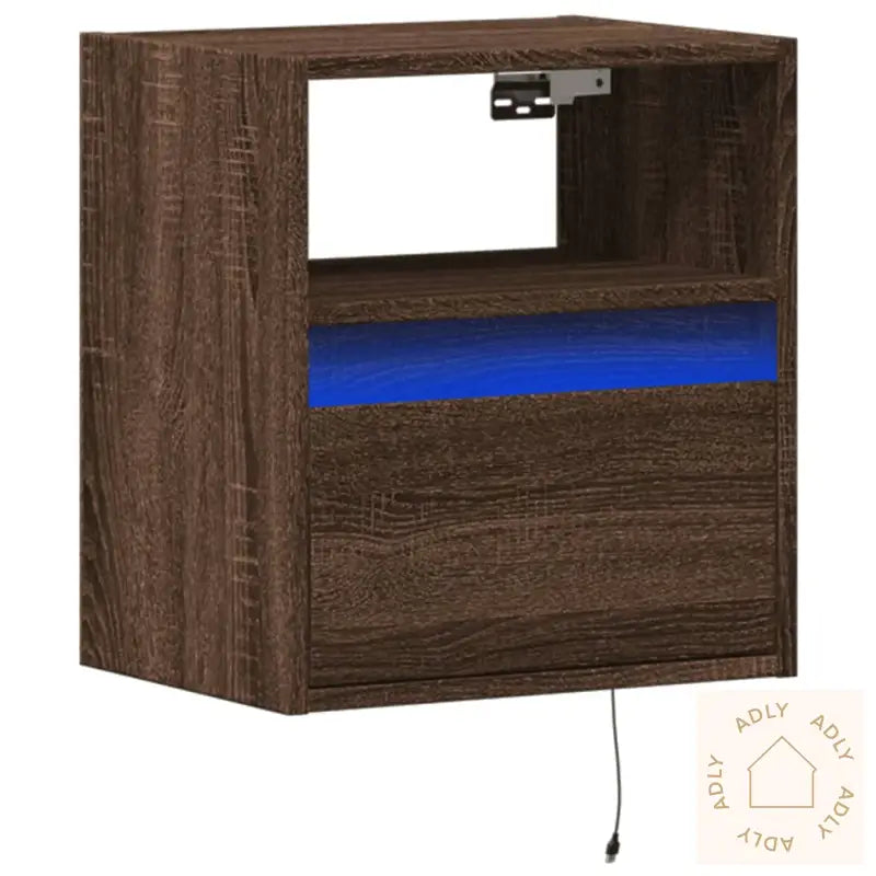 Vegghengt Nattbord Med Led-Lys 2 Stk Brun Eik