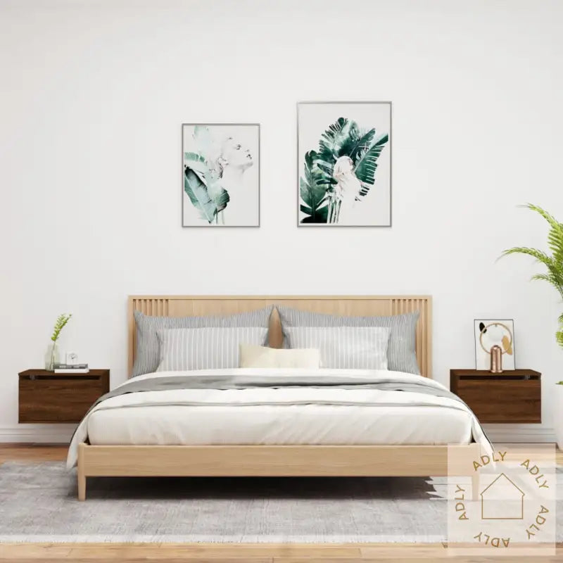 Vegghengte Nattbord Med Led-Lys 2 Stk Brun Eik