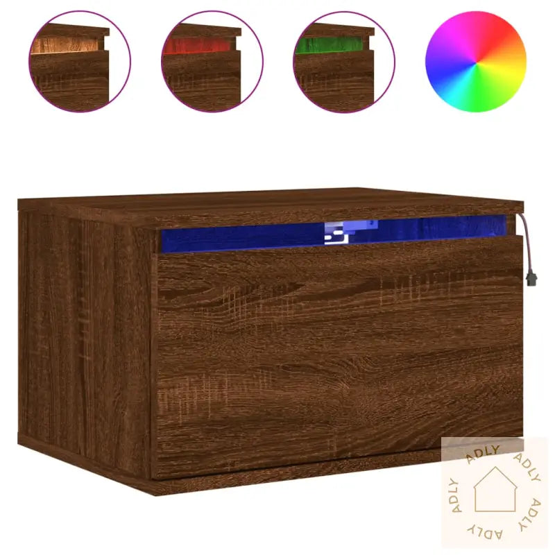 Vegghengte Nattbord Med Led-Lys 2 Stk Brun Eik