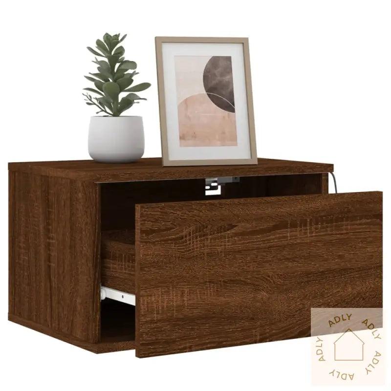 Vegghengte Nattbord Med Led-Lys 2 Stk Brun Eik